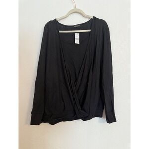 Lane Bryant Black Waffle Knit Long Sleeve Twist Front‎ Plus Size Top